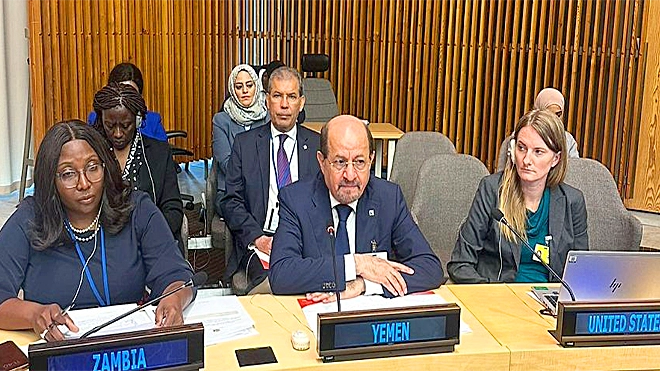 وزير الخارجية اليمني د. شائع الزنداني خلال مشاركته في الاجتماع السنوي لوزراء خارجية أقل البلدان نمواً (LDC)